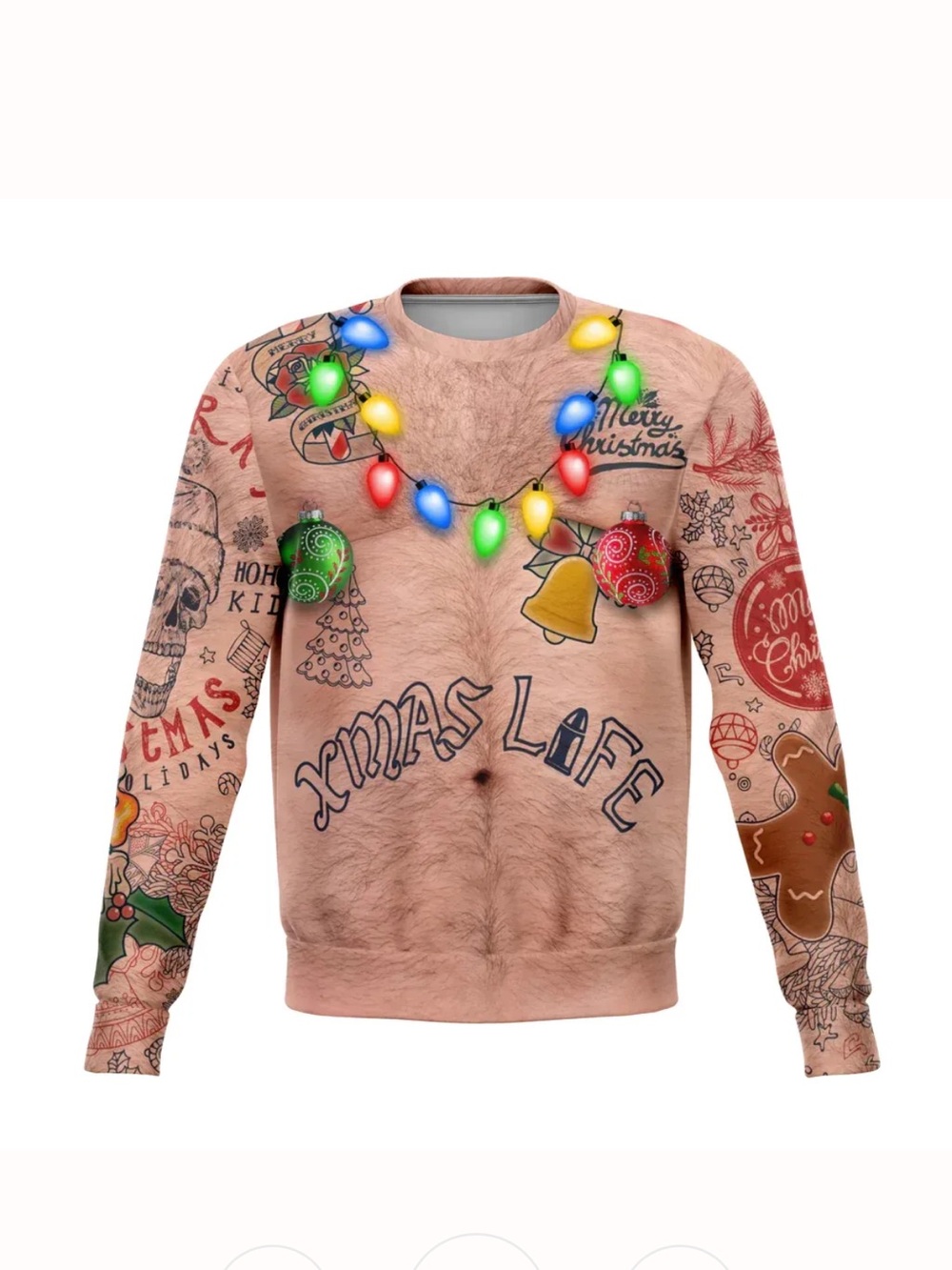 Unbranded Xmas Life Tattooed Skin Ugly Funny Christmas Holiday Long Sleeve L-XL
